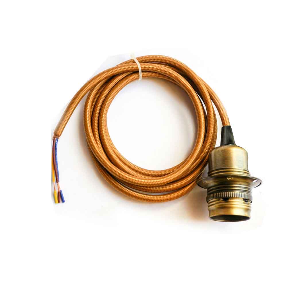 E27 Green Brass Colour Aluminum Holder Fabric 3 Core Round Gold Colour 1m Cable Pendant Set~2157-0